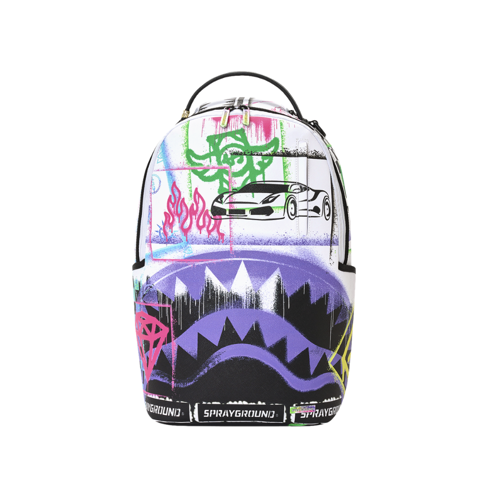 Sprayground Stencil Shark Attack Black And White Split DLXSV Backpack
