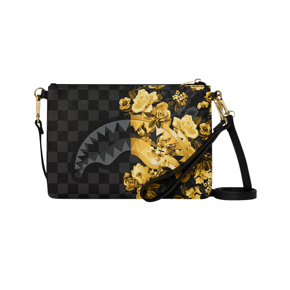 Sprayground Gold Floral Remix Crossover Clutch
