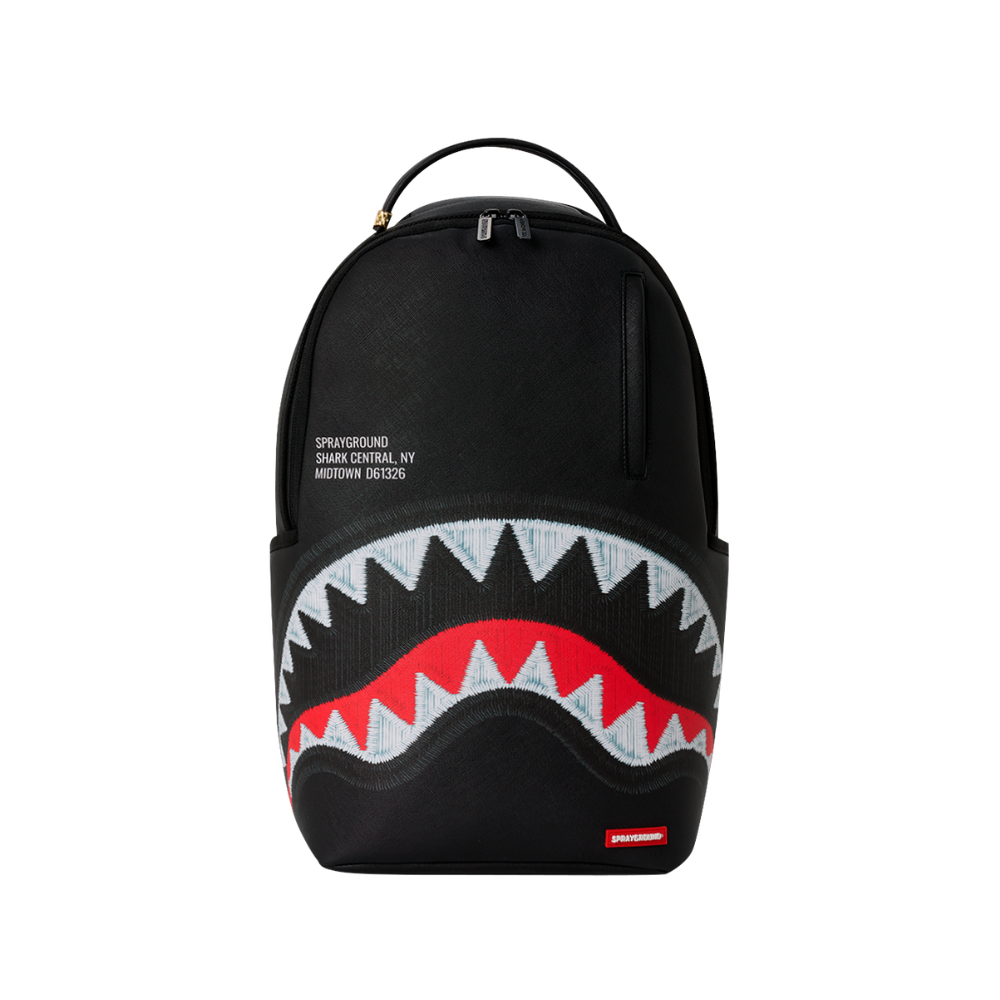 Sprayground Shark Central Black Embroidered Shark DLXSV Backpack