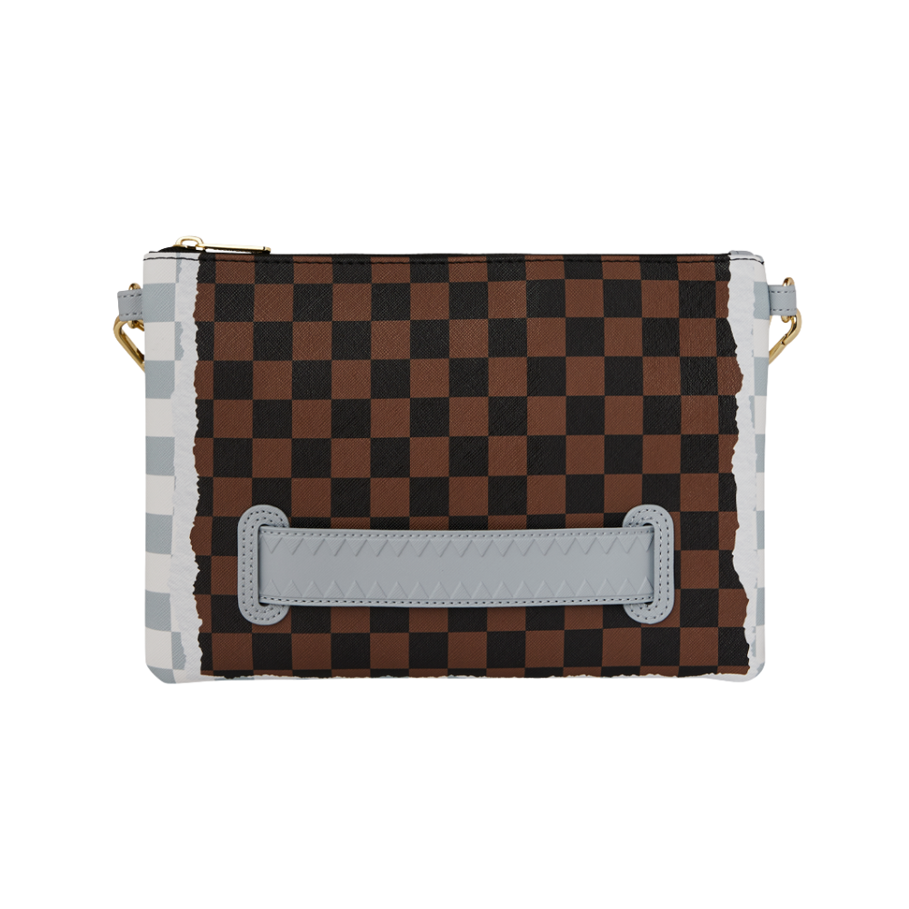 Sprayground Cream And Brown Tear Check Crossover Clutch