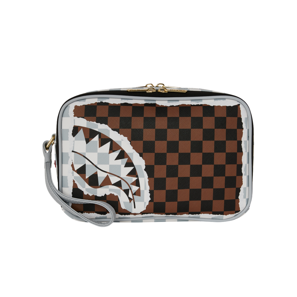 Sprayground Cream And Brown Tear Check Toiletry Bag