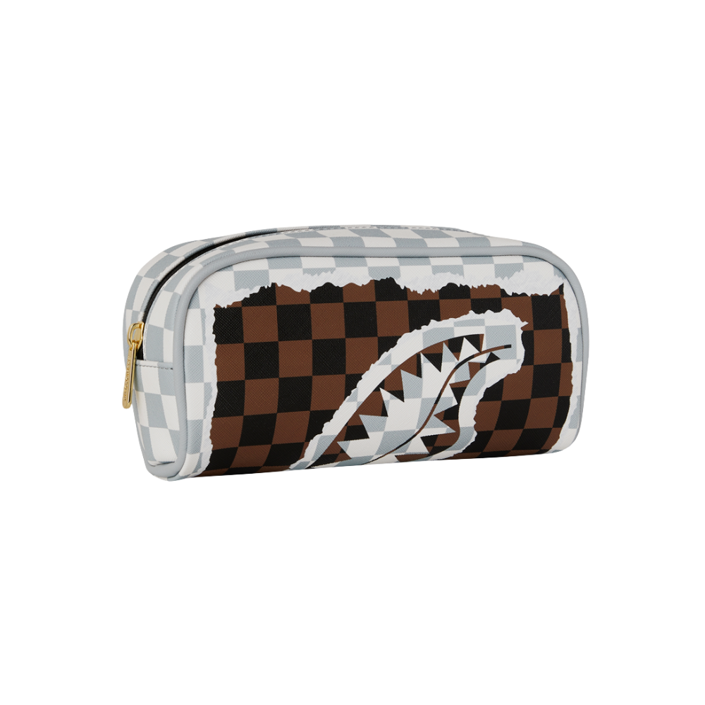 Sprayground Cream And Brown Tear Check Pouch