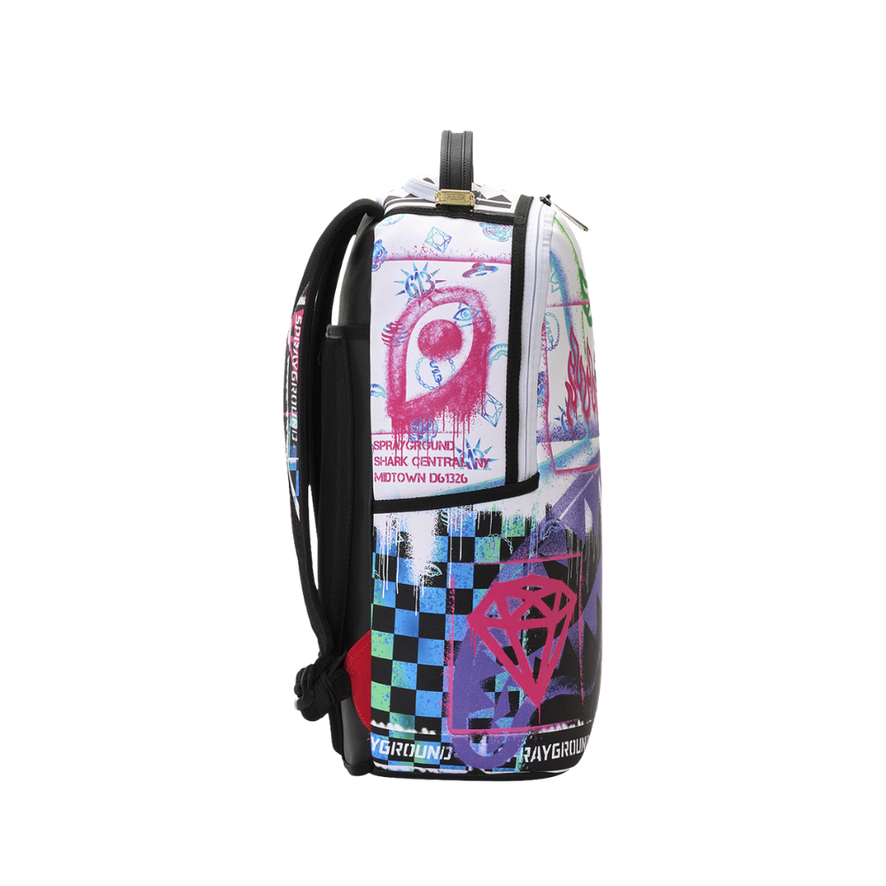 Sprayground Stencil Shark Attack Black And White Split DLXSV Backpack
