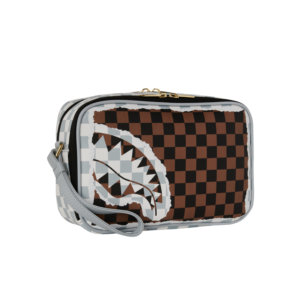 Sprayground Cream And Brown Tear Check Toiletry Bag