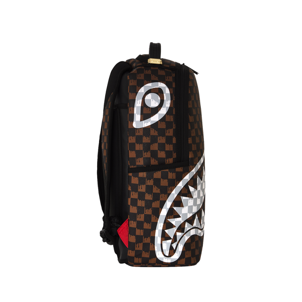 Sprayground Brown And Cream Drip Check Shark DLXSV Backpack