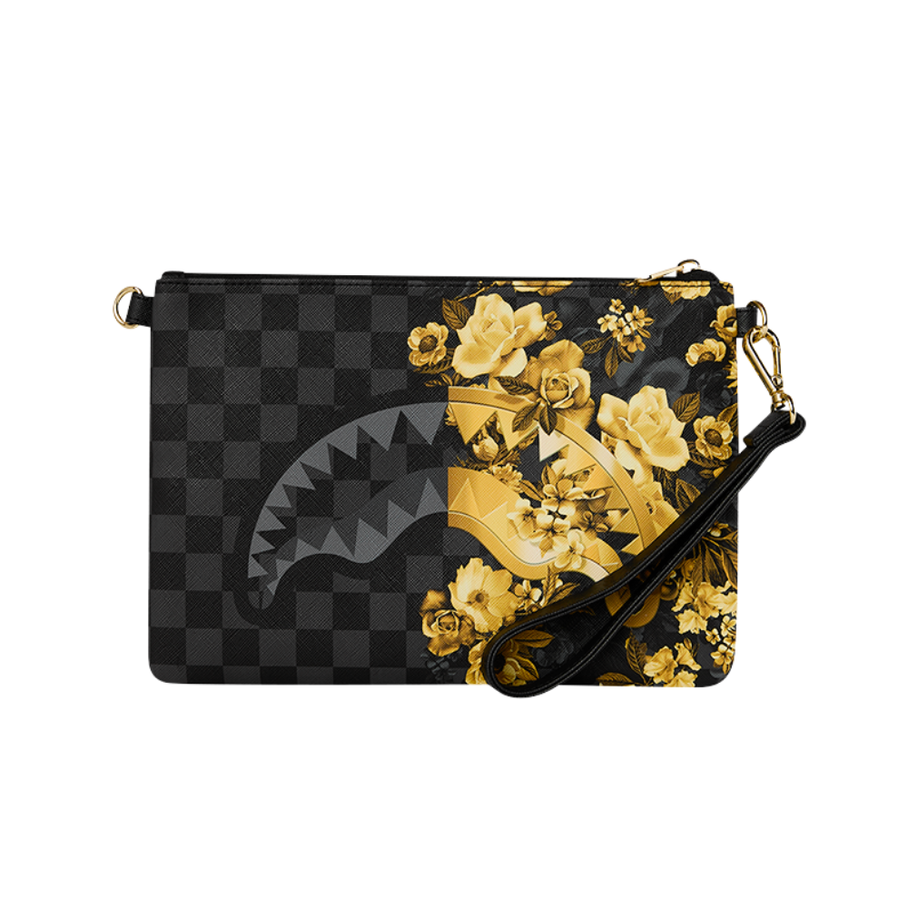 Sprayground Gold Floral Remix Crossover Clutch