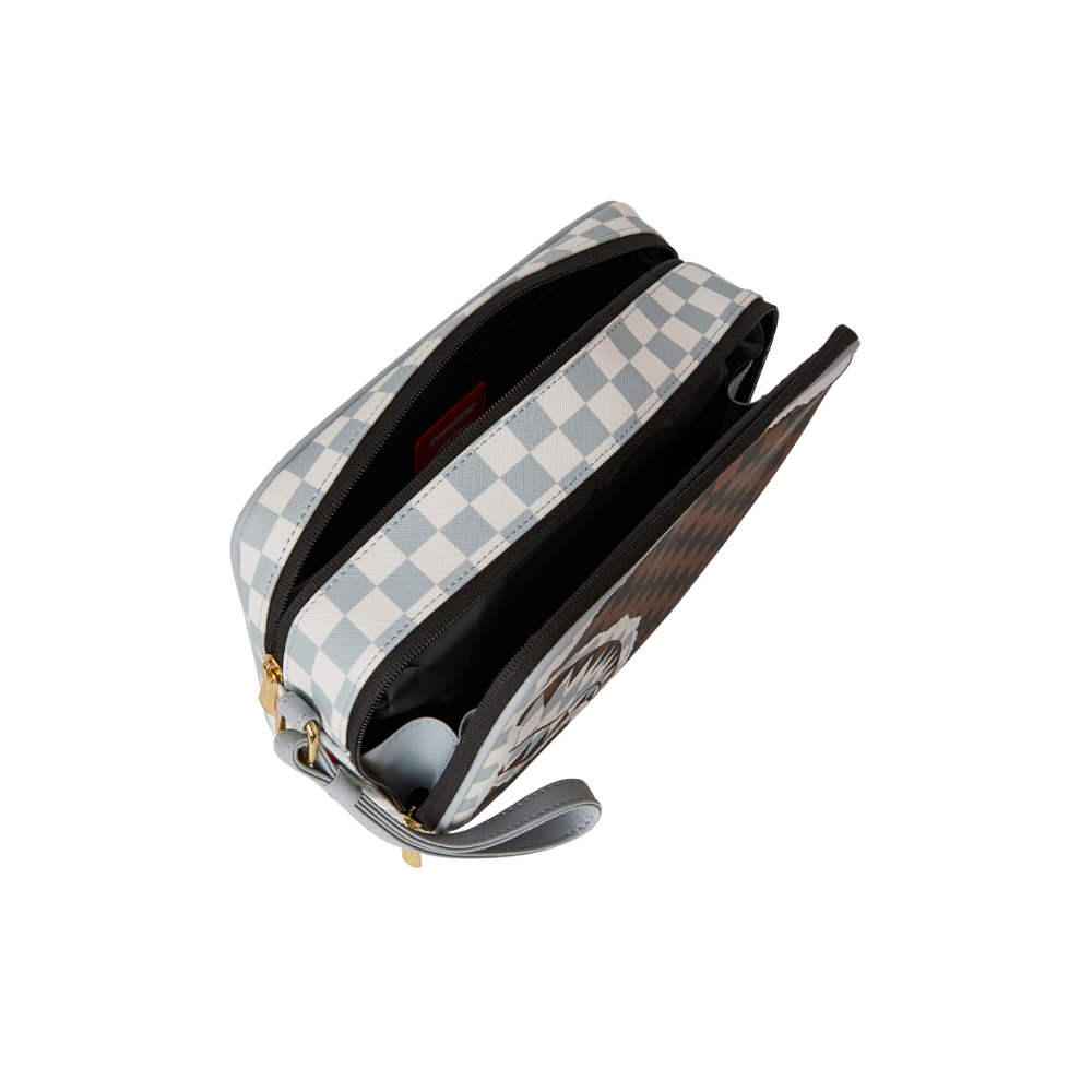 Sprayground Cream And Brown Tear Check Toiletry Bag