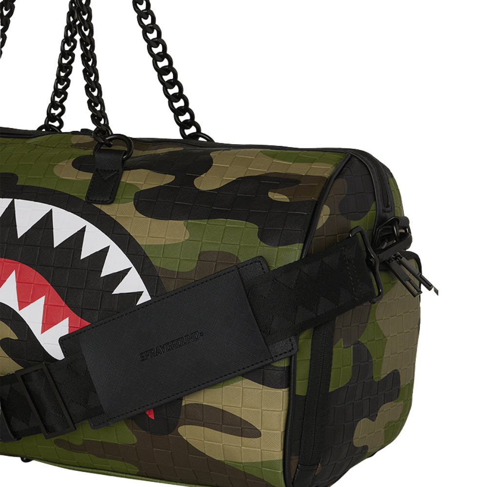 Sprayground Woodland Camo Check Chain Duffle Bag