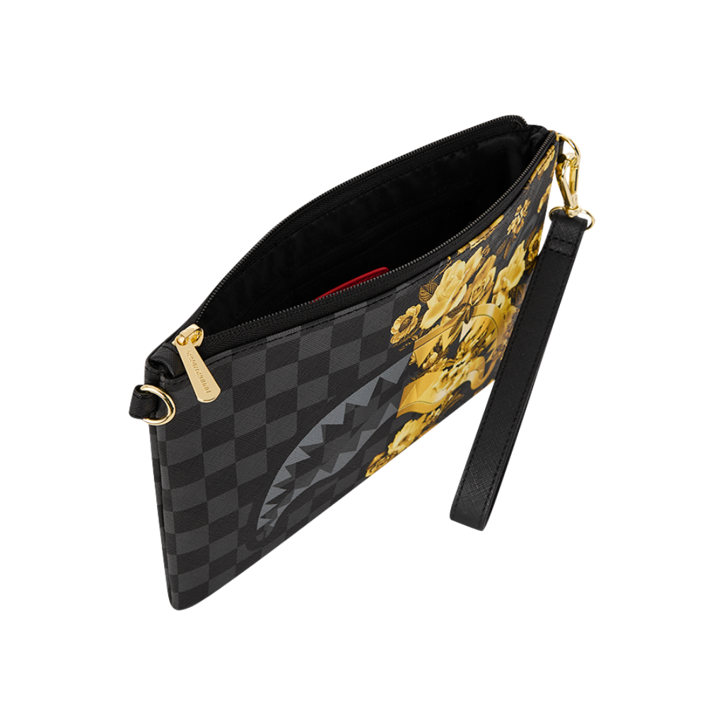 Sprayground Gold Floral Remix Crossover Clutch