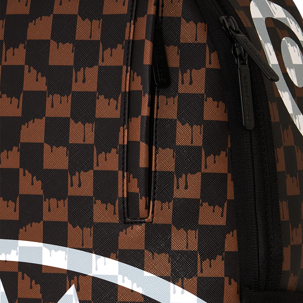 Sprayground Brown And Cream Drip Check Shark DLXSV Backpack