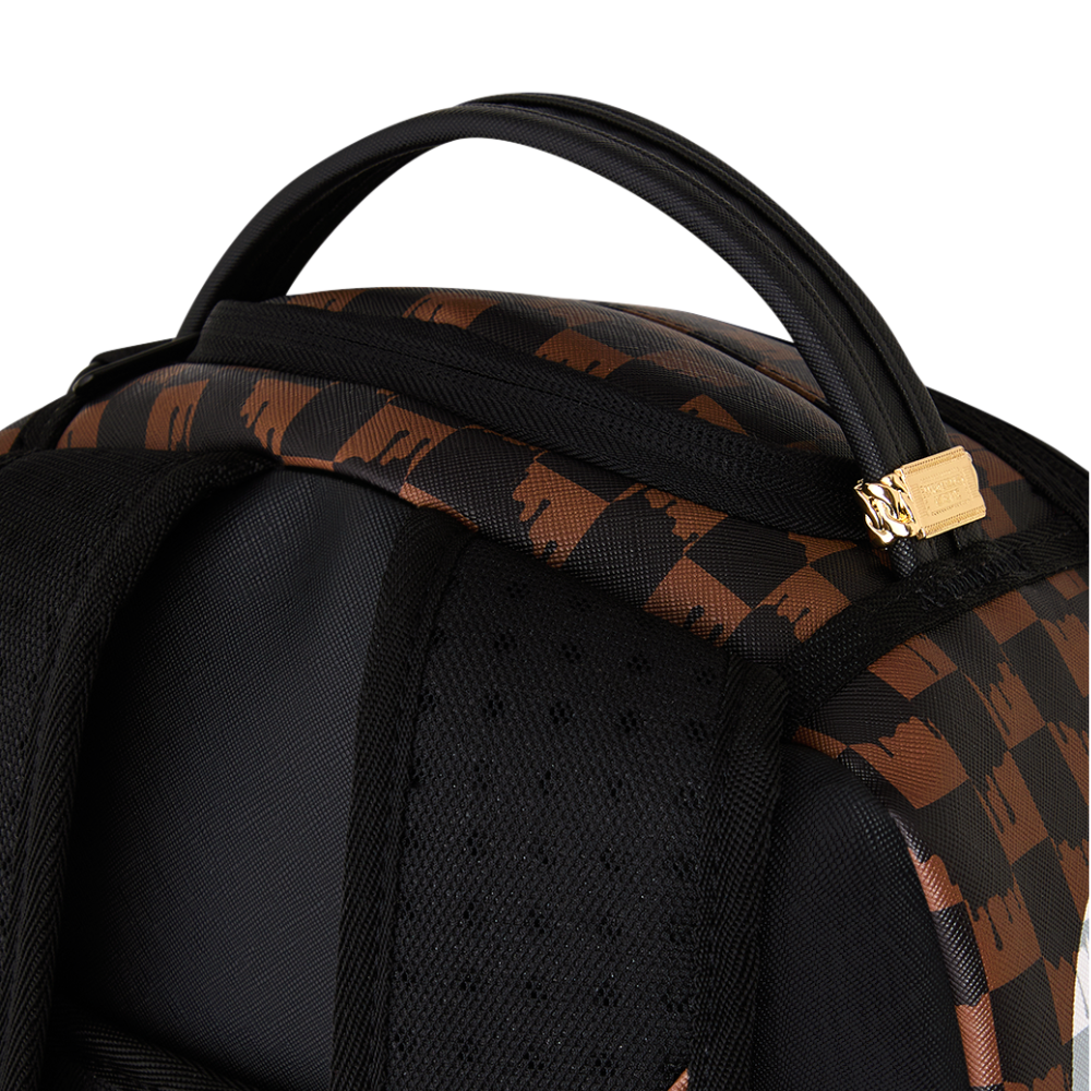 Sprayground Brown And Cream Drip Check Shark DLXSV Backpack