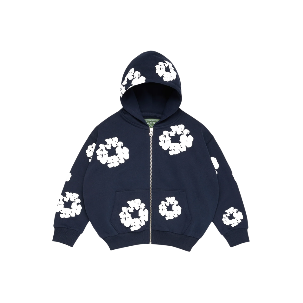 Denim Tears Kids Cotton Wreath Zip Hoodie Navy