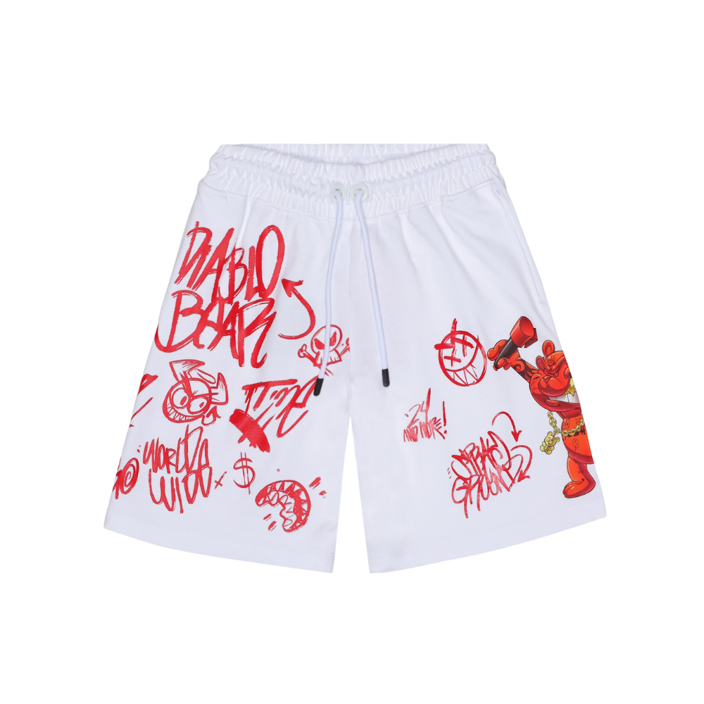 SPRAYGROUND VANDAL DIABLO BEAR WHITE SHORTS