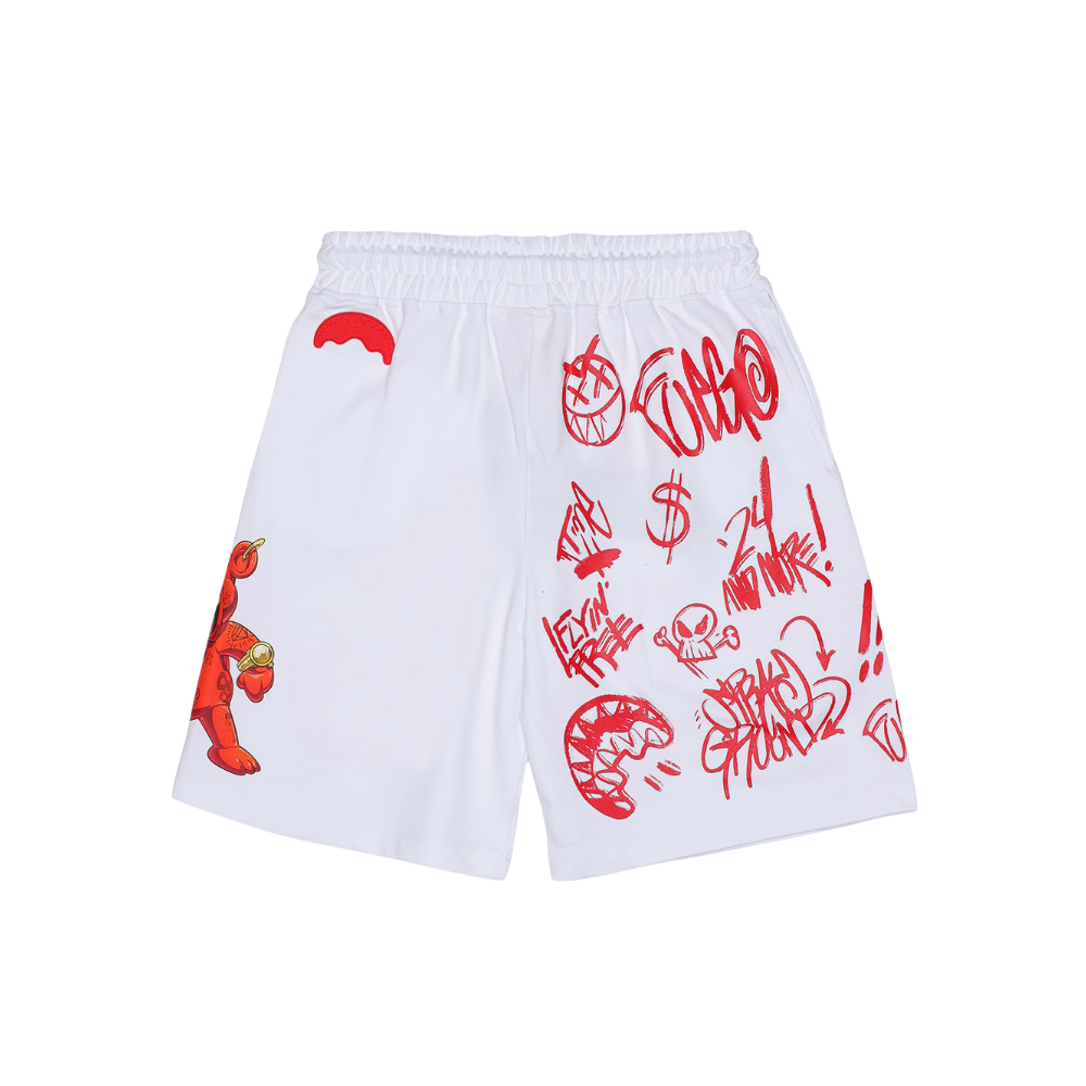 SPRAYGROUND VANDAL DIABLO BEAR WHITE SHORTS
