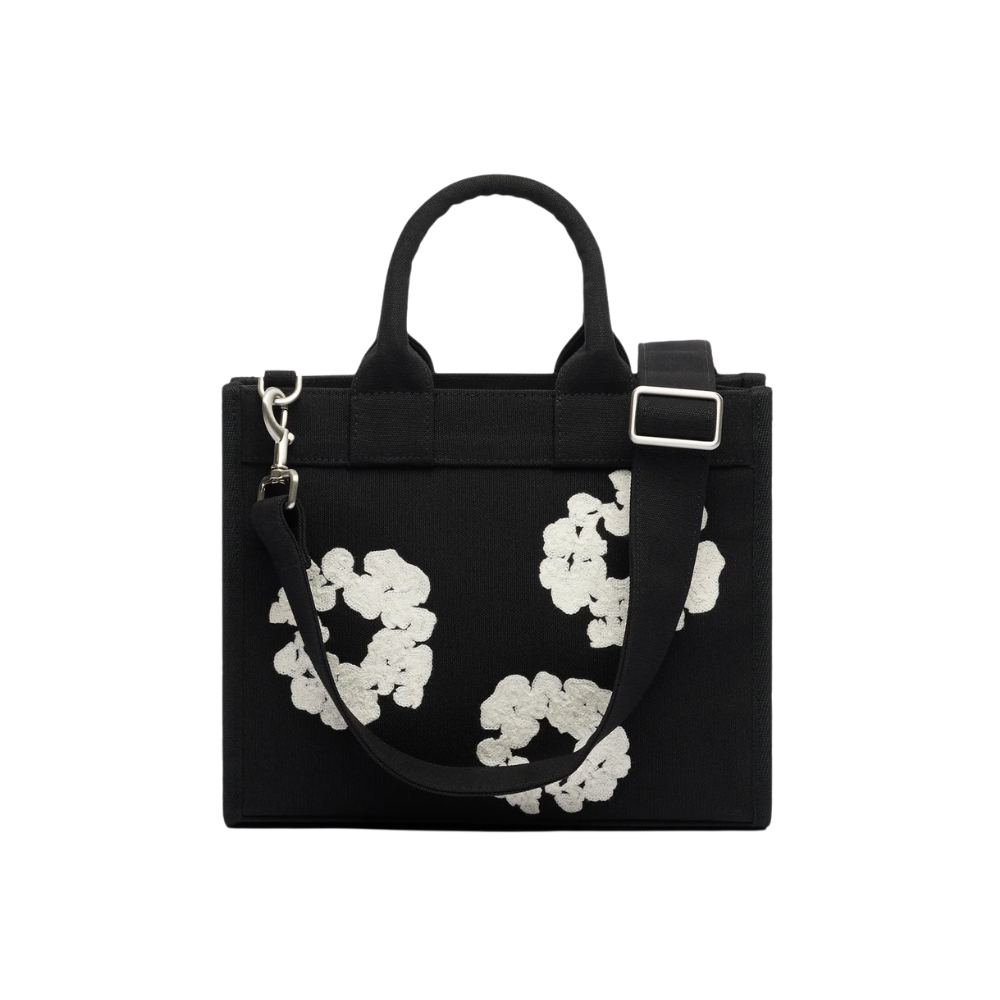 Denim Tears Cotton Wreath Embroidered Canvas Black & White Bag Small – Natural Cotton Canvas