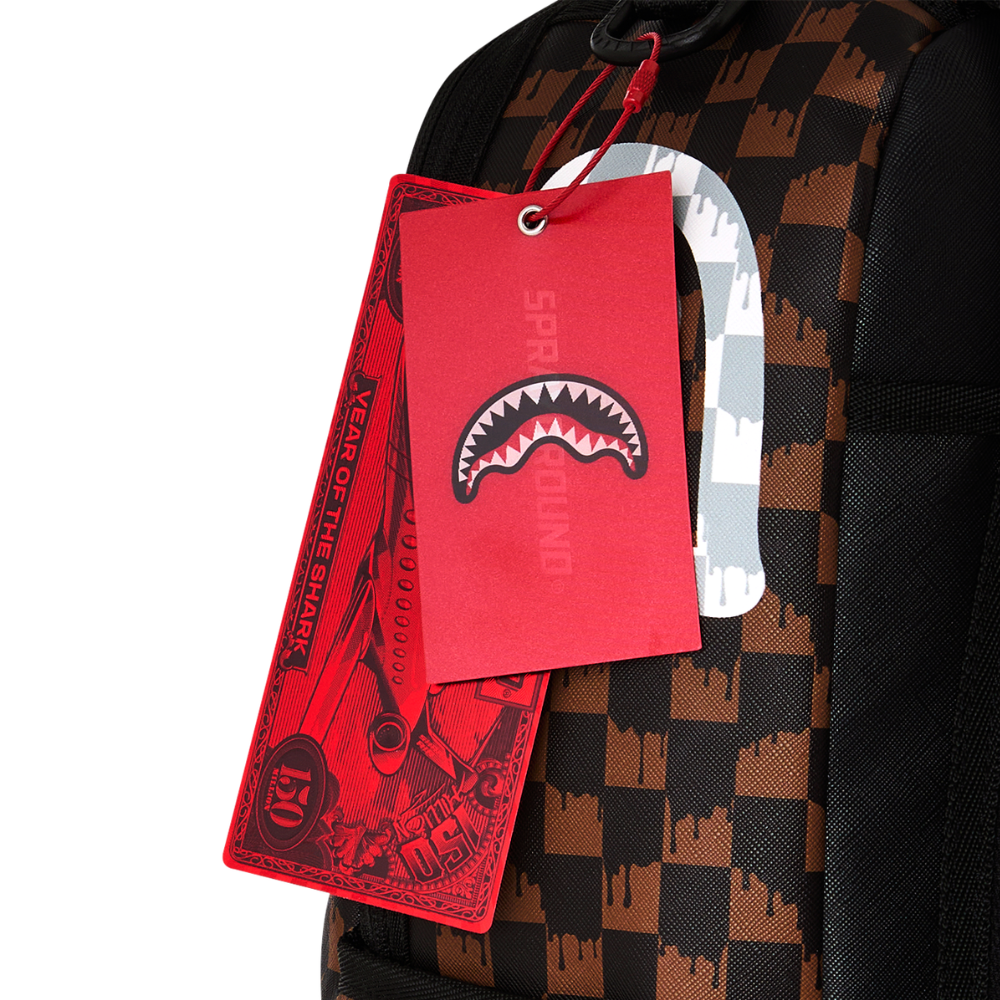 Sprayground Brown And Cream Drip Check Shark DLXSV Backpack