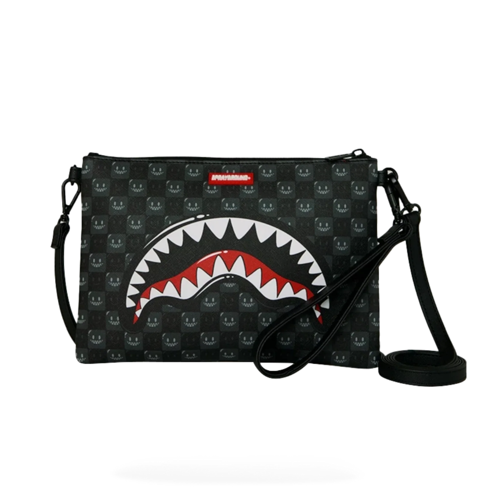 Sprayground Sharks In Paris Wtf Bubbly Black Check Pouchette