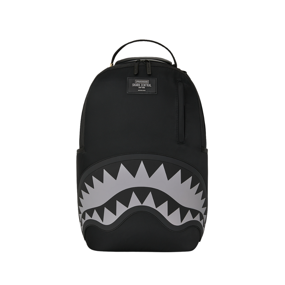 Sprayground Shark Central Black Nylon Gray Embossed DLXS Backpack