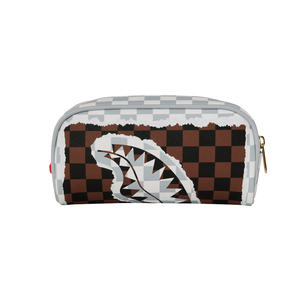 Sprayground Cream And Brown Tear Check Pouch