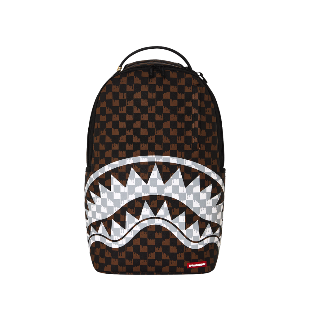 Sprayground Brown And Cream Drip Check Shark DLXSV Backpack