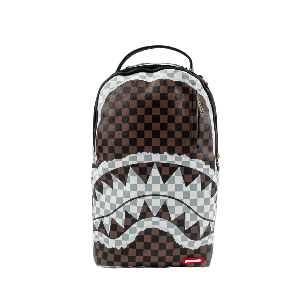 Sprayground Cream And Brown Tear Check Backpack