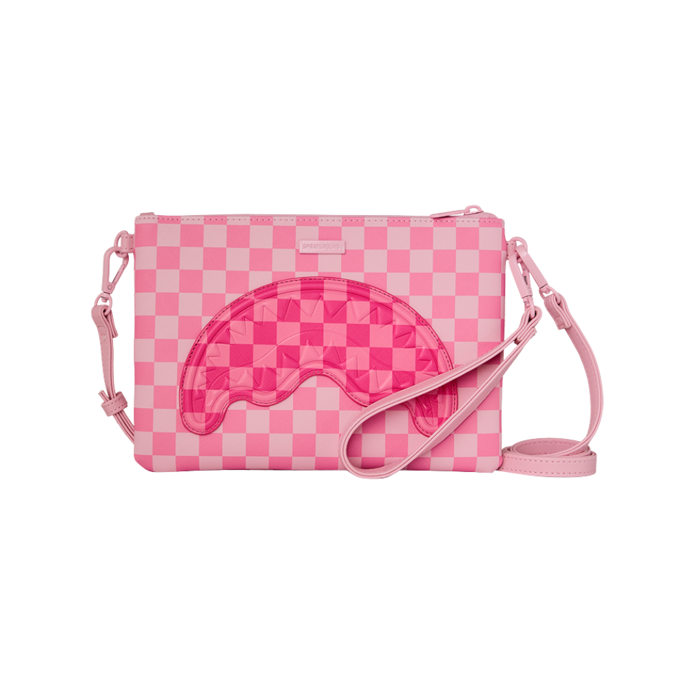 Sprayground Pink Sharks In Paris Patch Crossover Clutch