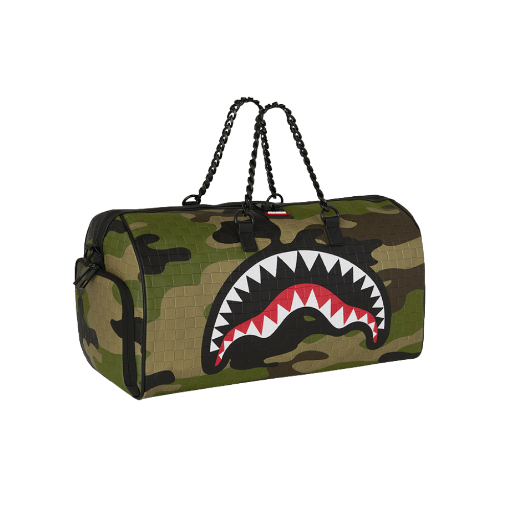 Sprayground Woodland Camo Check Chain Duffle Bag