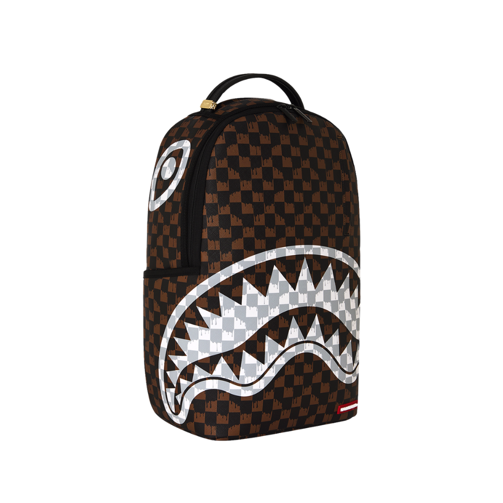 Sprayground Brown And Cream Drip Check Shark DLXSV Backpack
