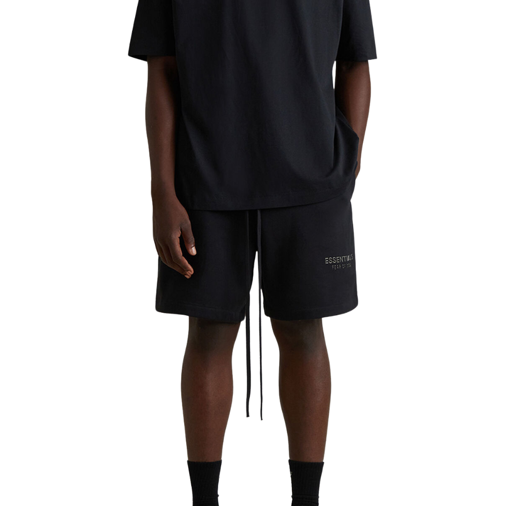 Fear of God ESSENTIALS Jet Black Soccer Fleece Sweat Shorts