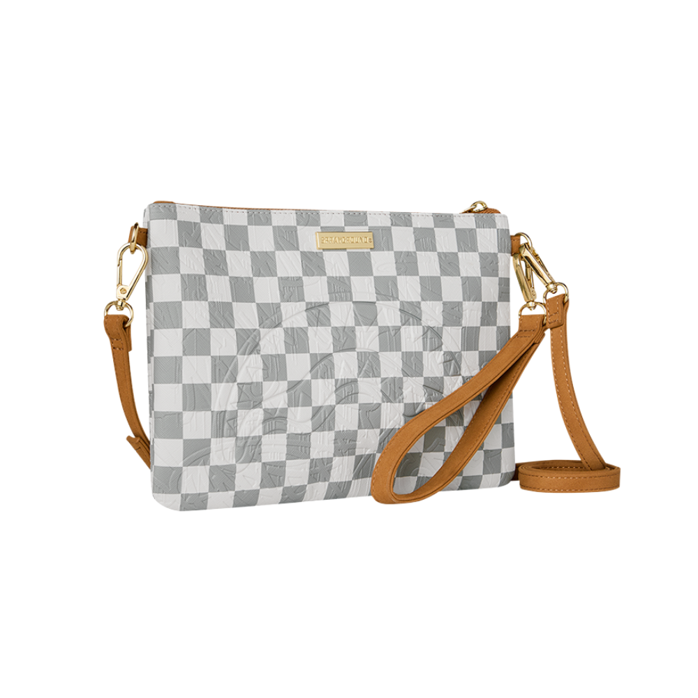 Sprayground Graff Embossed Cream Check Crossover Clutch