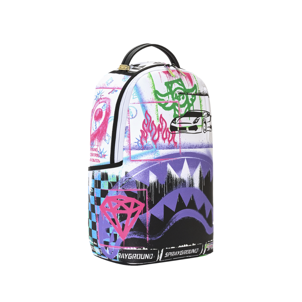 Sprayground Stencil Shark Attack Black And White Split DLXSV Backpack