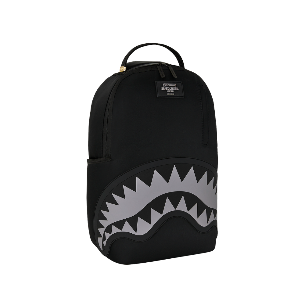 Sprayground Shark Central Black Nylon Gray Embossed DLXS Backpack