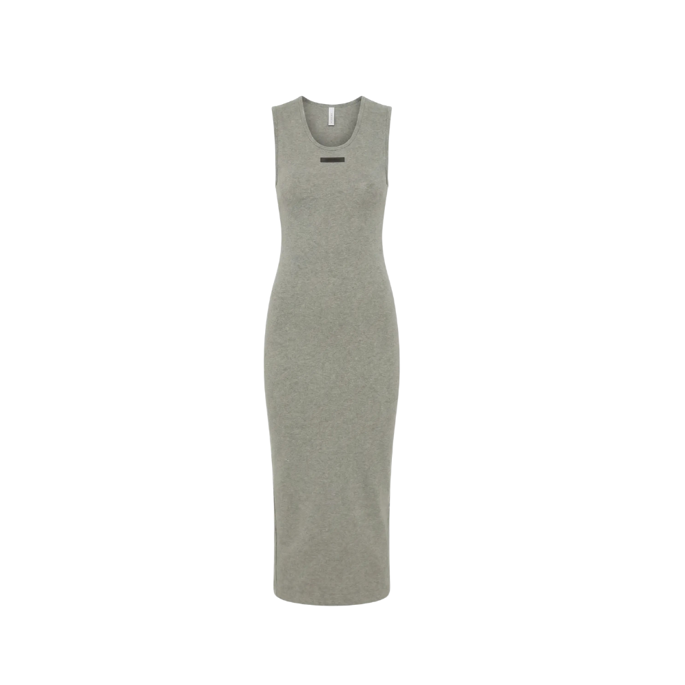Fear of God Essentials Logo Tank Dress in Rib-knit Concrete Heather
