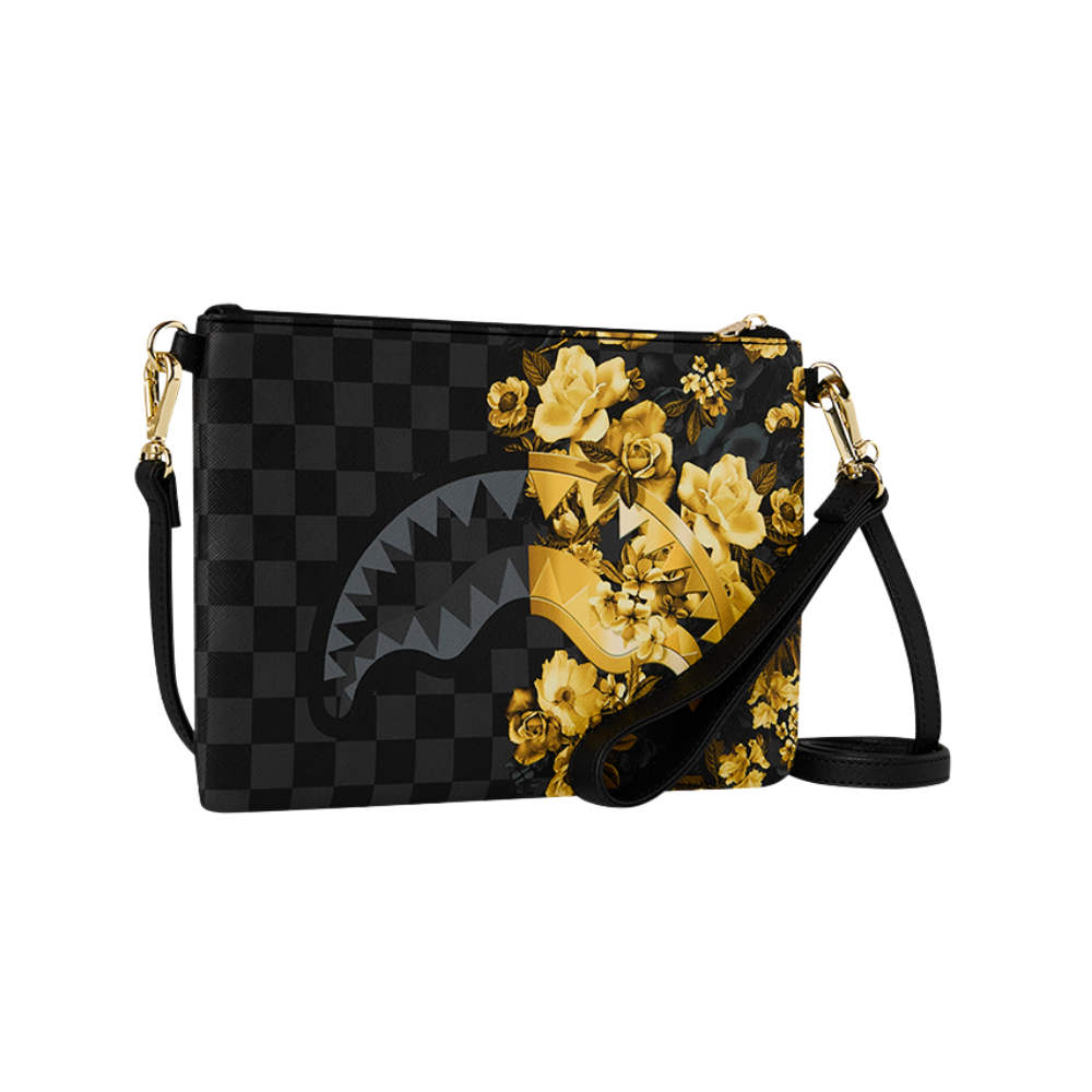Sprayground Gold Floral Remix Crossover Clutch
