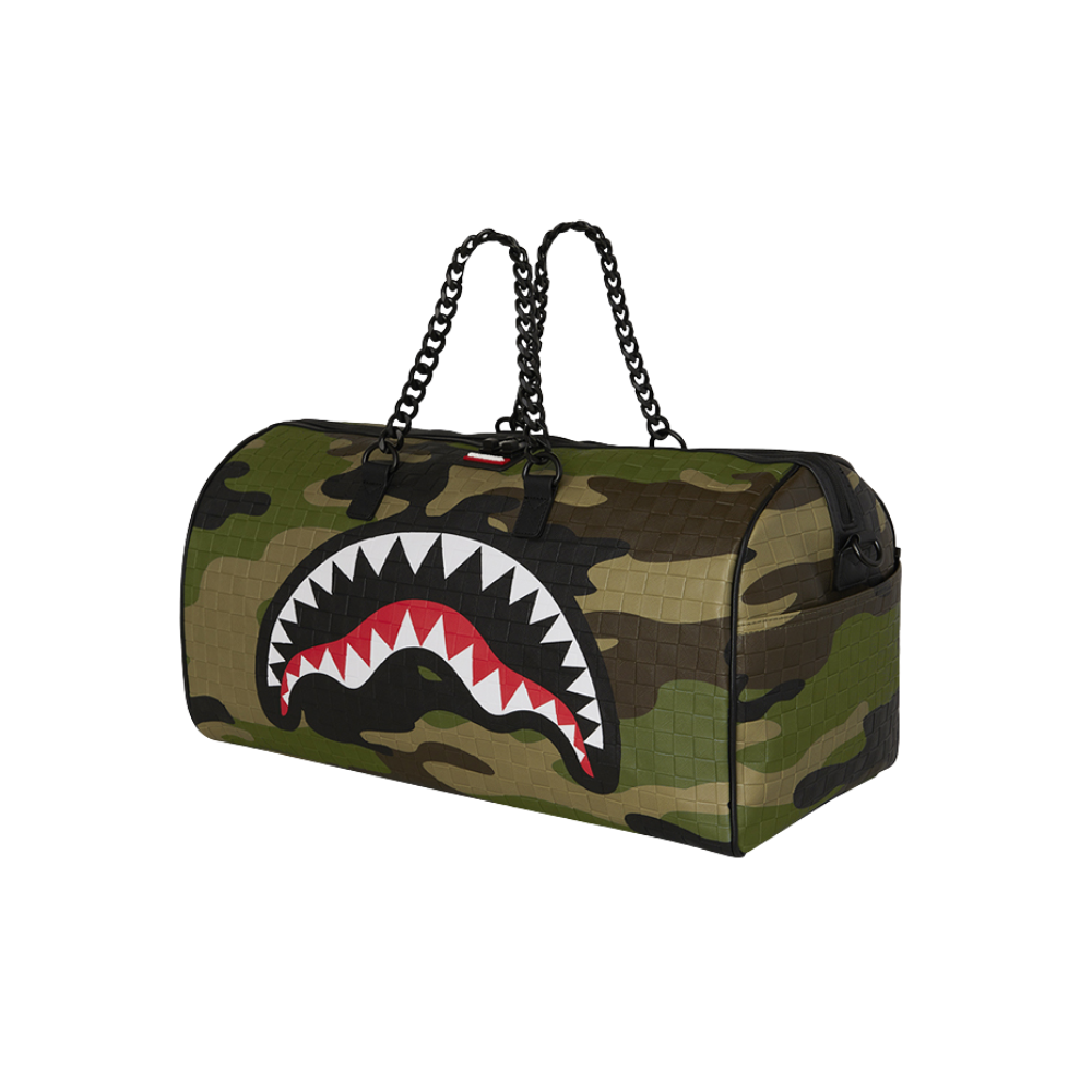 Sprayground Woodland Camo Check Chain Duffle Bag