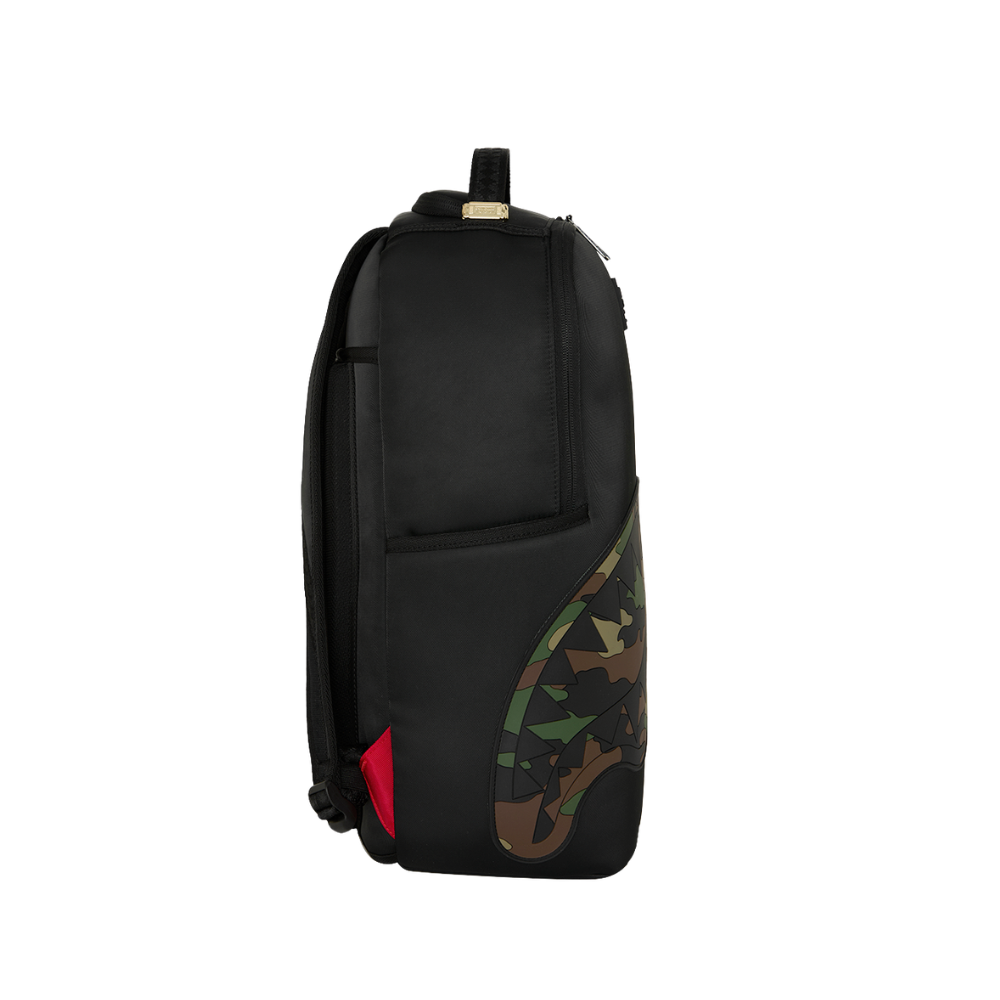 Sprayground Shark Central Black Nylon Camo Embossed Shark DLXSR Backpack