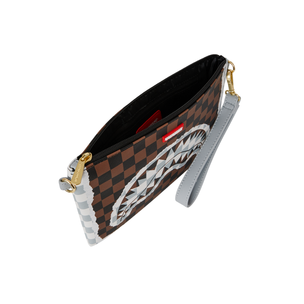 Sprayground Cream And Brown Tear Check Crossover Clutch