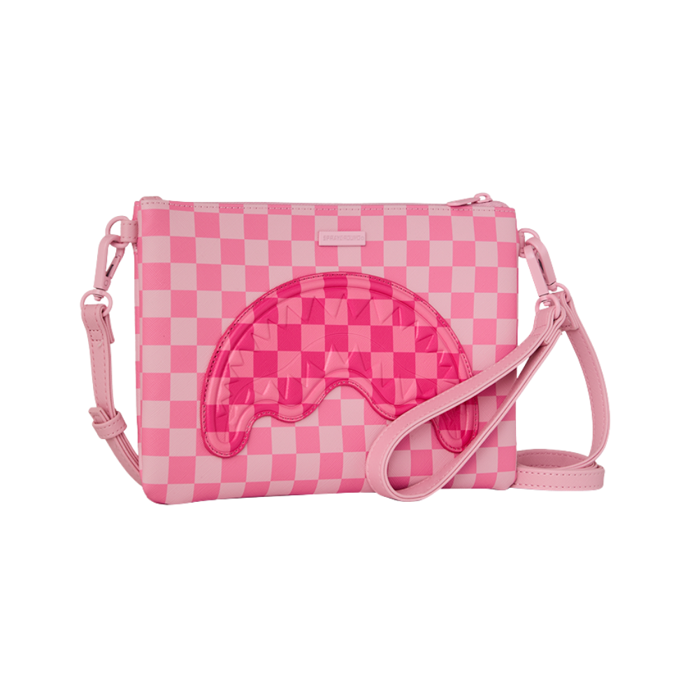 Sprayground Pink Sharks In Paris Patch Crossover Clutch