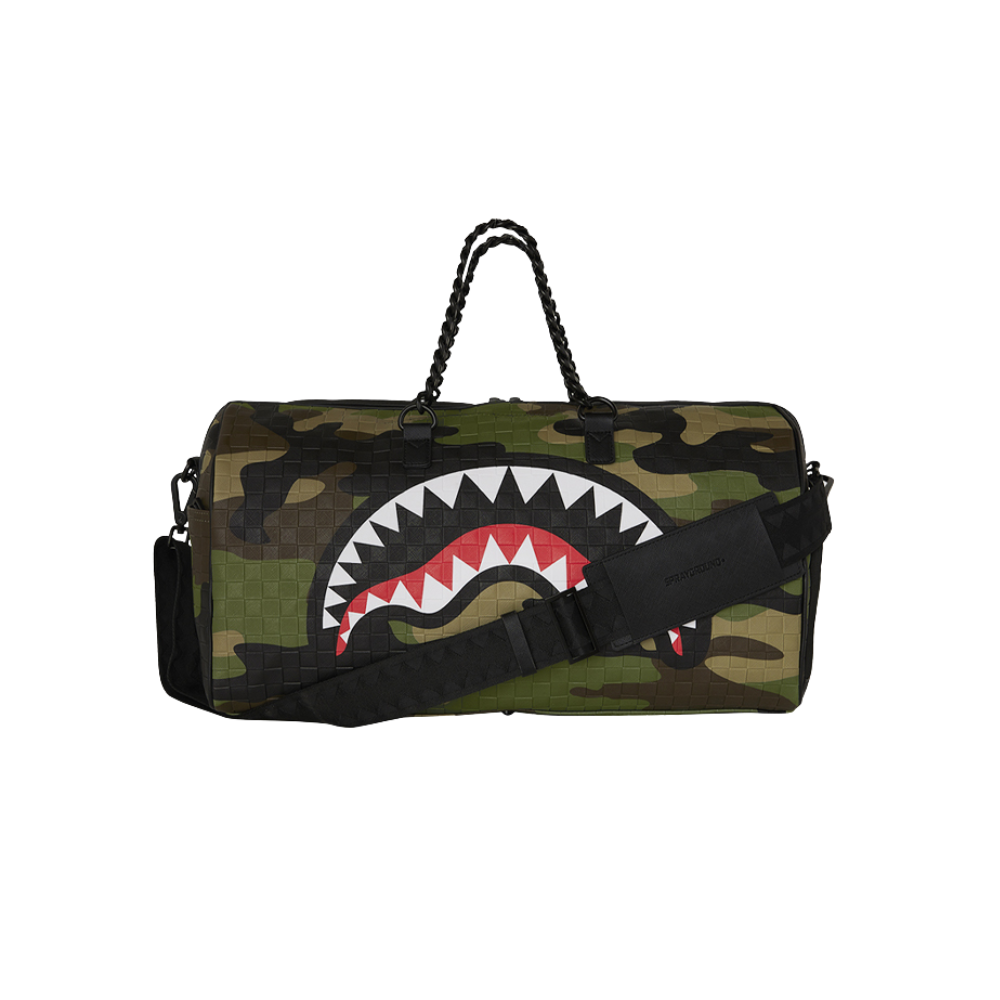 Sprayground Woodland Camo Check Chain Duffle Bag