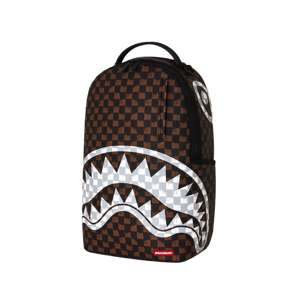 Sprayground Brown And Cream Drip Check Shark DLXSV Backpack