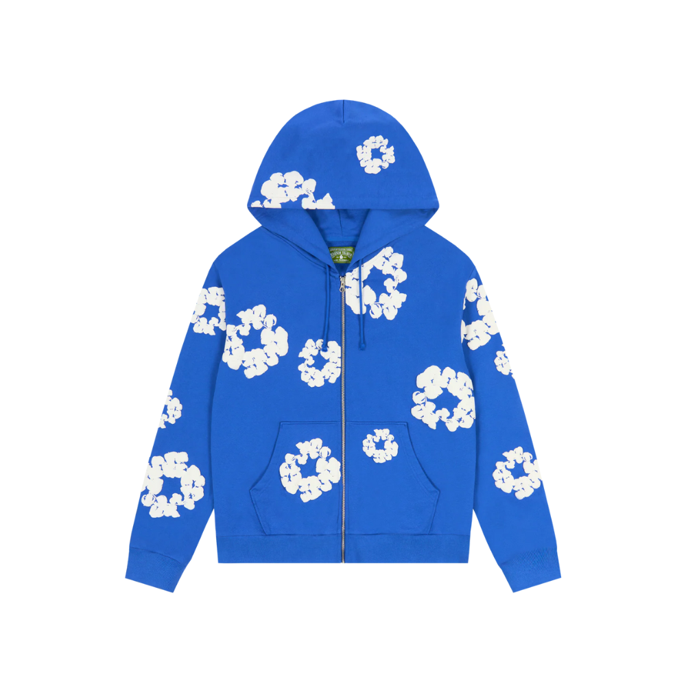 Denim Tears Cotton Wreath Zip Blue Hoodie