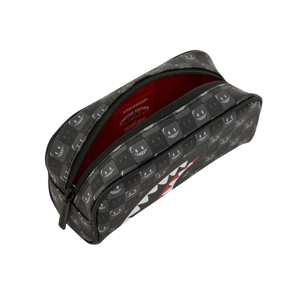 Sprayground Sharks In Paris WTF Bubbly Black Check Pencil Pouch