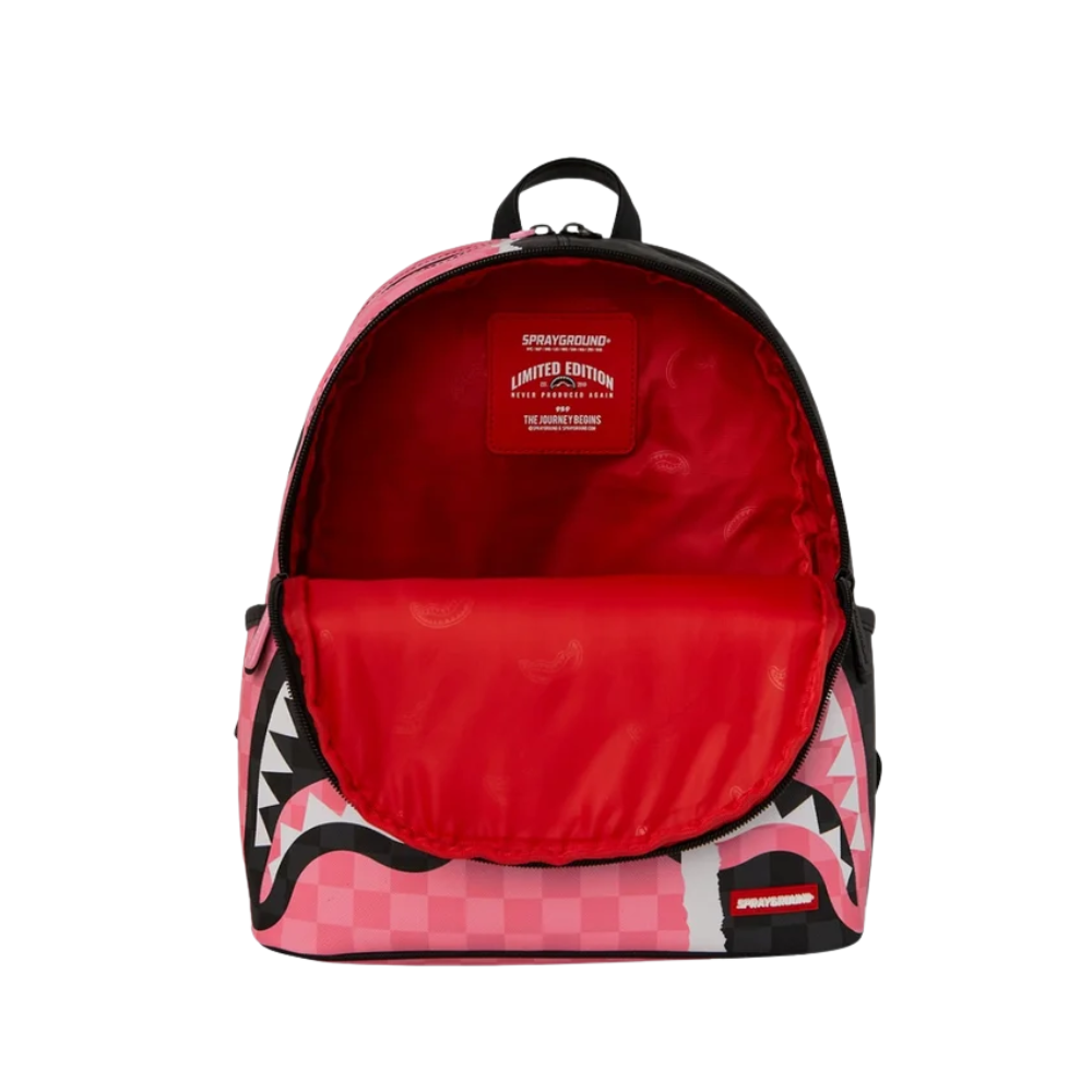 Sprayground Pink and Black Tear Sip Savage Backpack