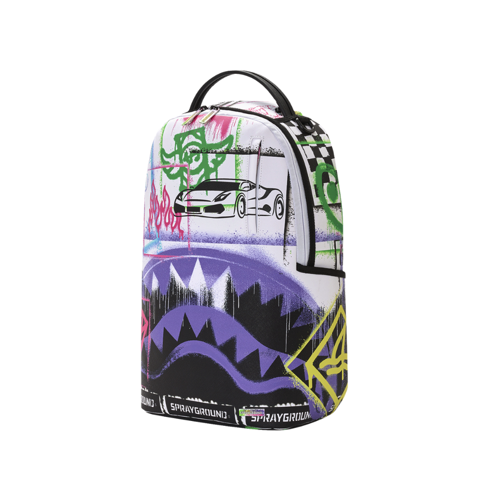 Sprayground Stencil Shark Attack Black And White Split DLXSV Backpack