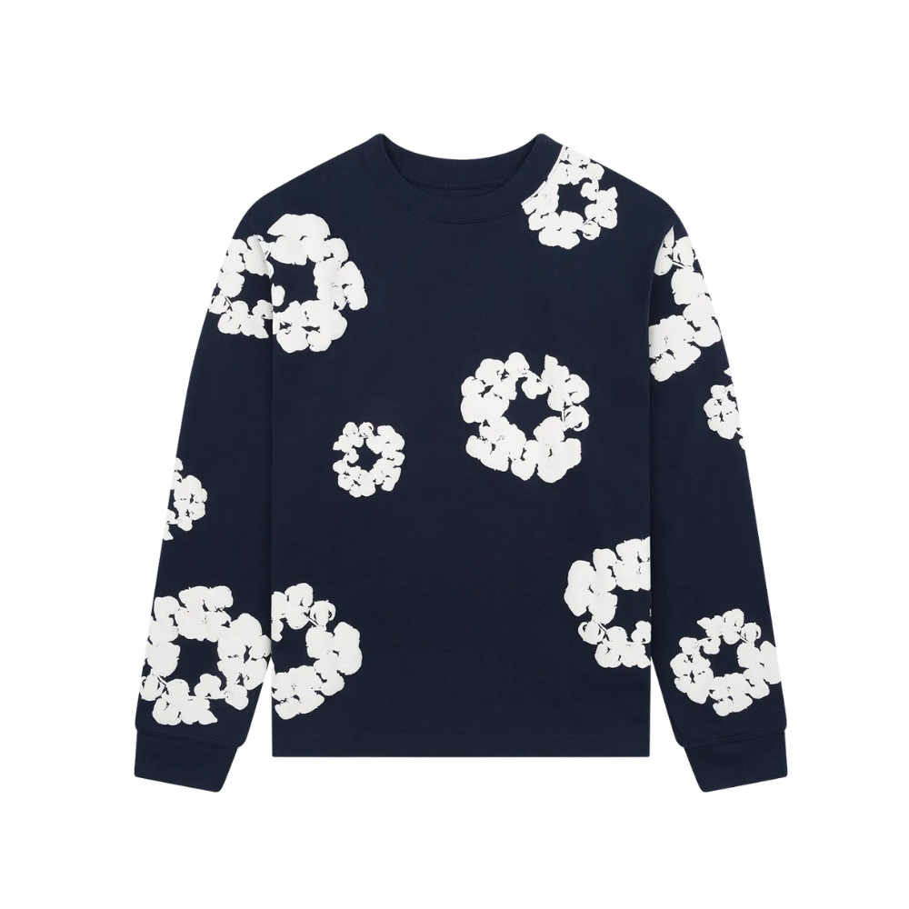 Denim Tears Cotton Wreath Long Sleeve T-Shirt Navy