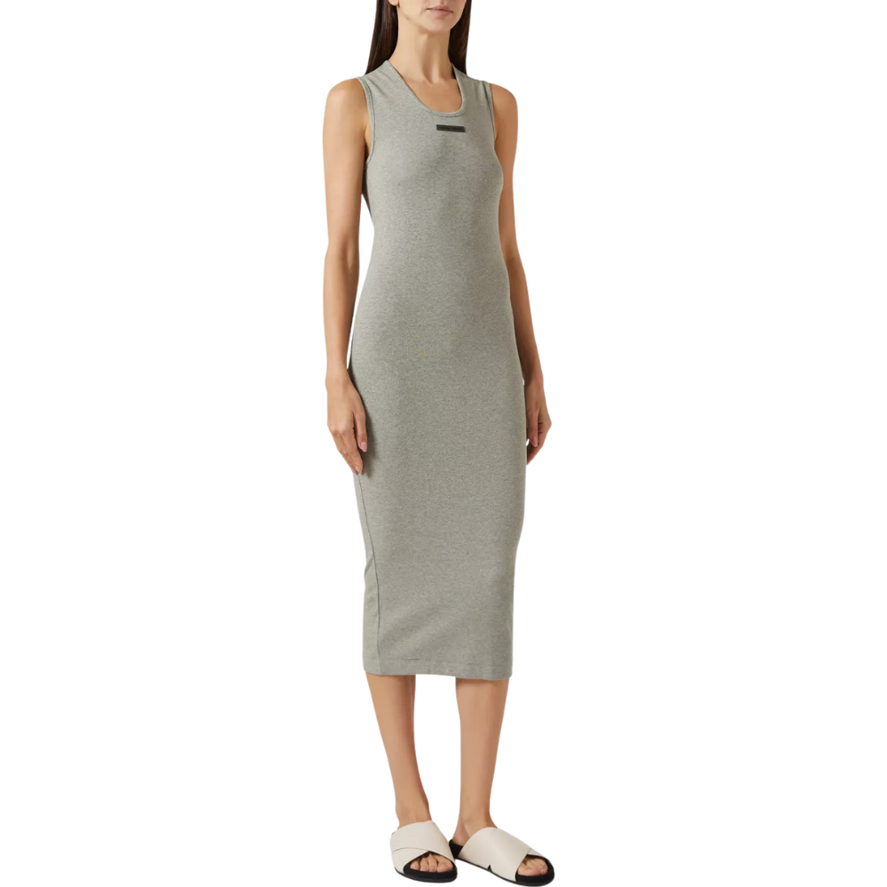 Fear of God Essentials Logo Tank Dress in Rib-knit Concrete Heather