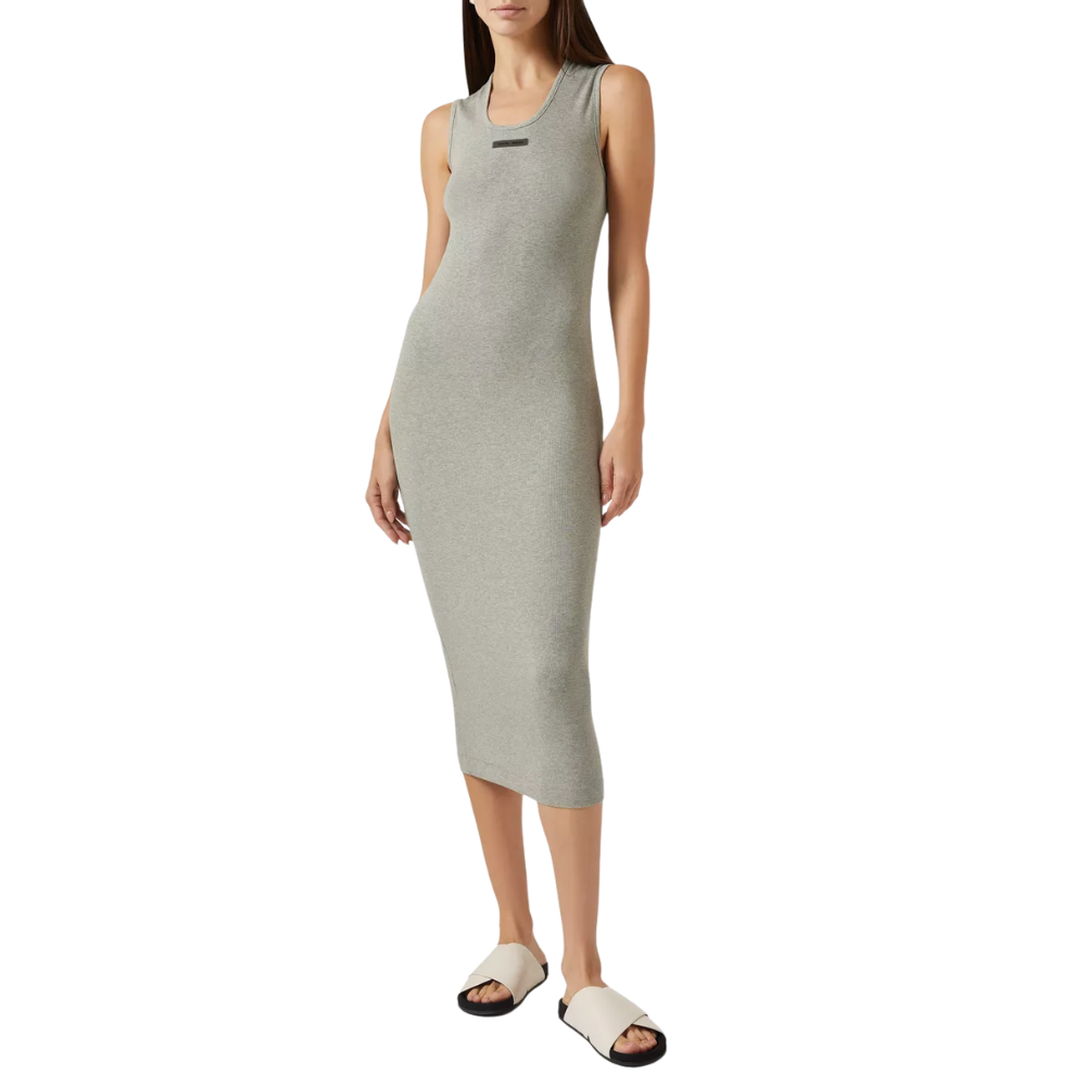Fear of God Essentials Logo Tank Dress in Rib-knit Concrete Heather