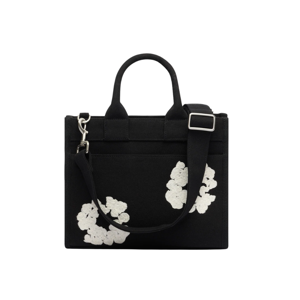 Denim Tears Cotton Wreath Embroidered Canvas Black & White Bag Small – Natural Cotton Canvas