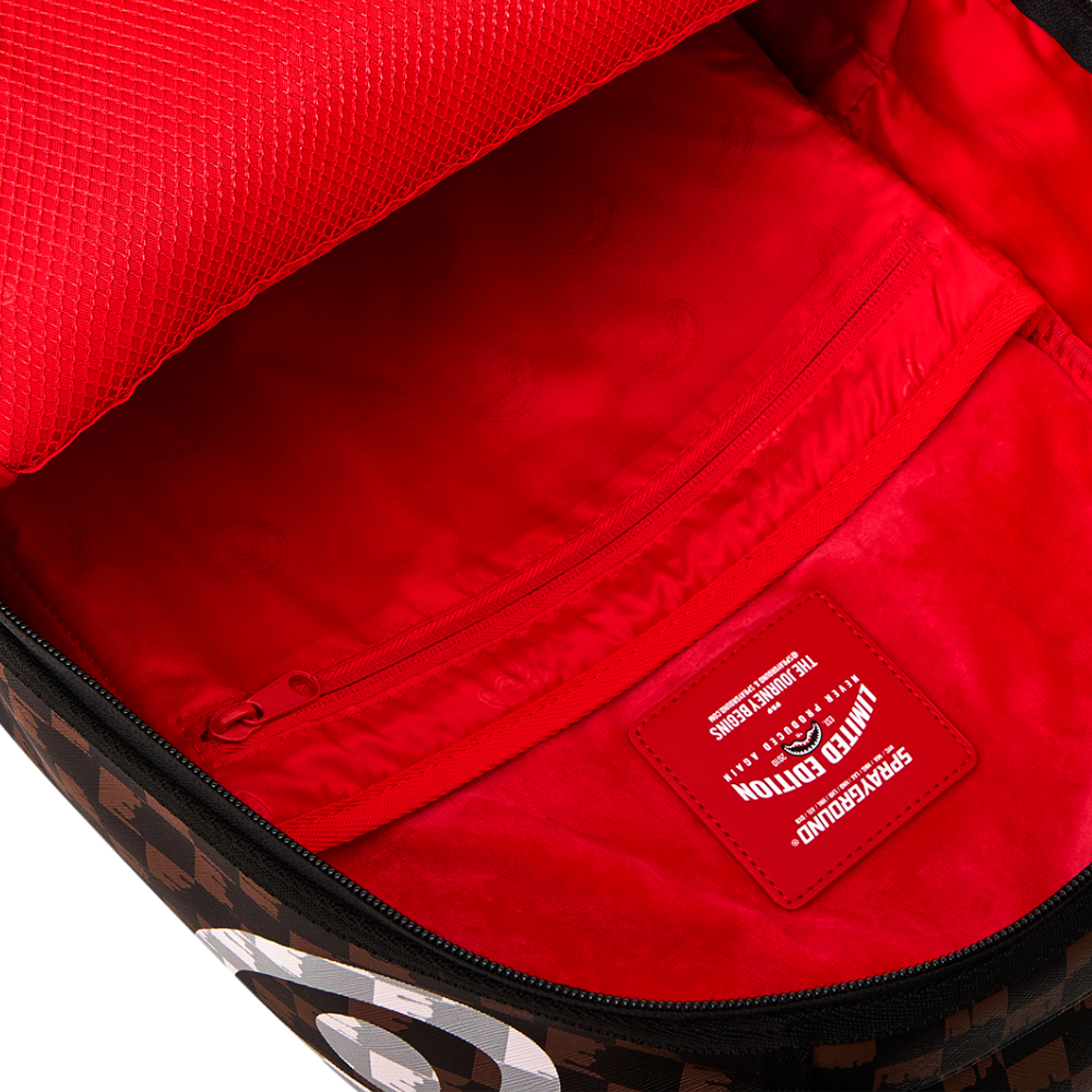 Sprayground Brown And Cream Drip Check Shark DLXSV Backpack