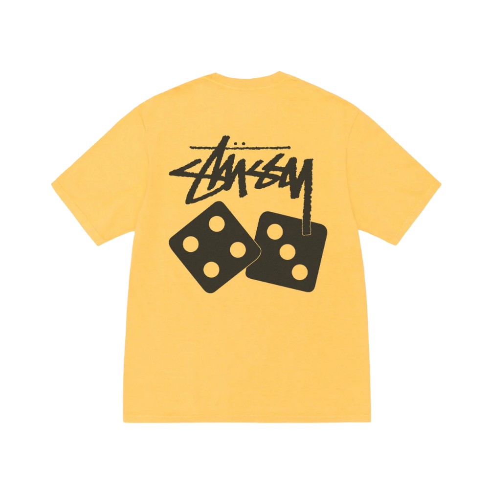 Stussy dice pigment dyed tee yellow back view